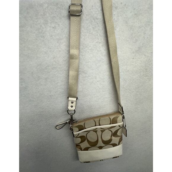 COACH‎ SWING PACK SIGNATURE STRIPE CROSSBODY WHITE KHAKI - Picture 7 of 12